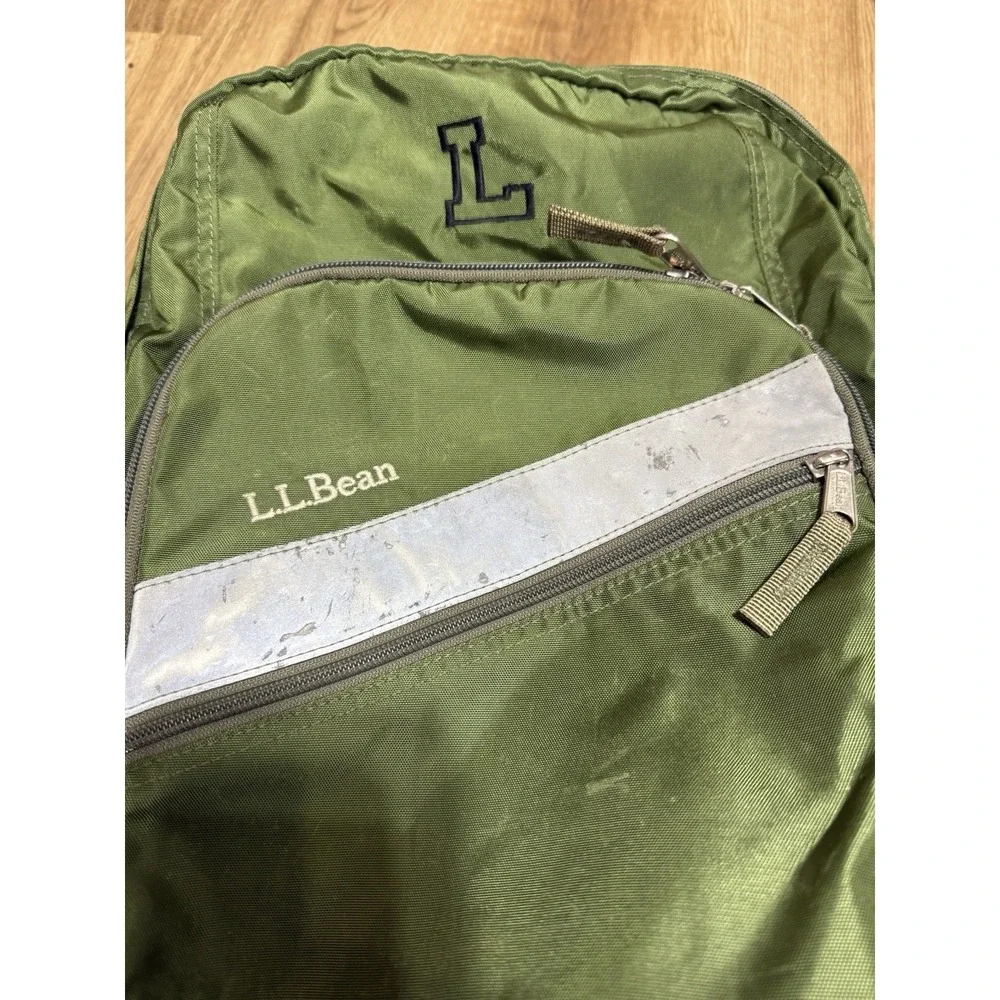 Vtg LL Bean Deluxe Reflective Backpack Nylon Green School Travel Hiking Daypack